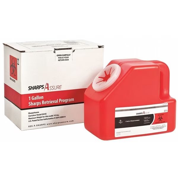 Sharps Container, 1 gal., Red, Snap Lid, Sharps Assure, Mfr#: SA1G