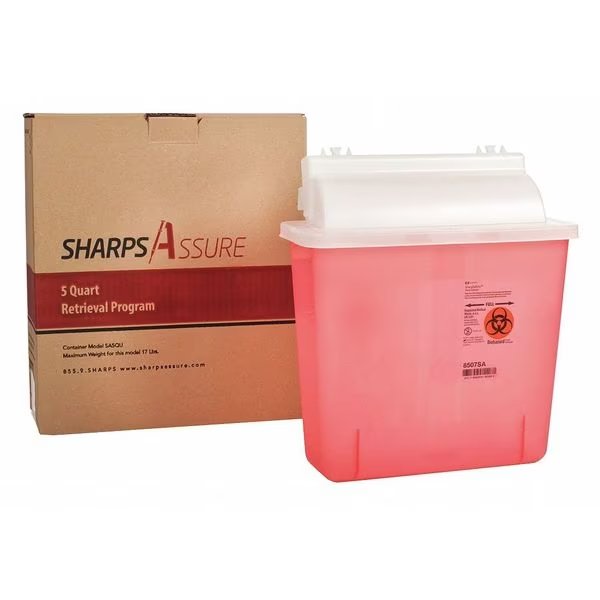 Sharps Container, 28 gal., Red, Snap Lid, Sharps Assure, Mfr#: SA5QU