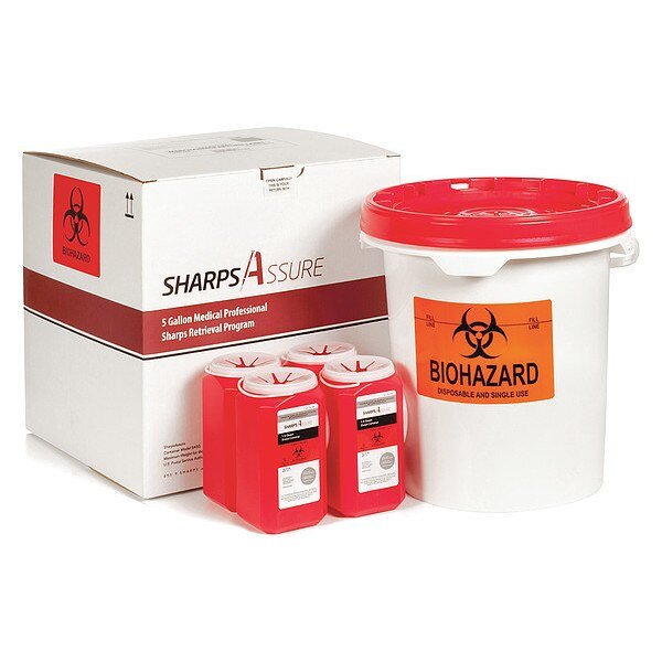 Sharps Container, 3/8 gal., Red, Snap Lid, Sharps Assure, Mfr#: SA5G-4