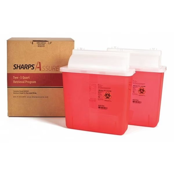 Sharps Container, 3/8 gal., Red, Snap Lid, Sharps Assure, Mfr#: SA5QU2
