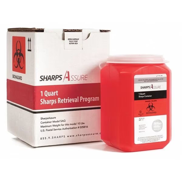 Sharps Container, 1/4 gal., White, Snap Lid, Sharps Assure, Mfr#: SAQ