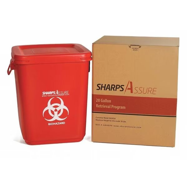 Sharps Container, 1-1/4 gal., Red, Snap Lid, Sharps Assure, Mfr#: SA28GU