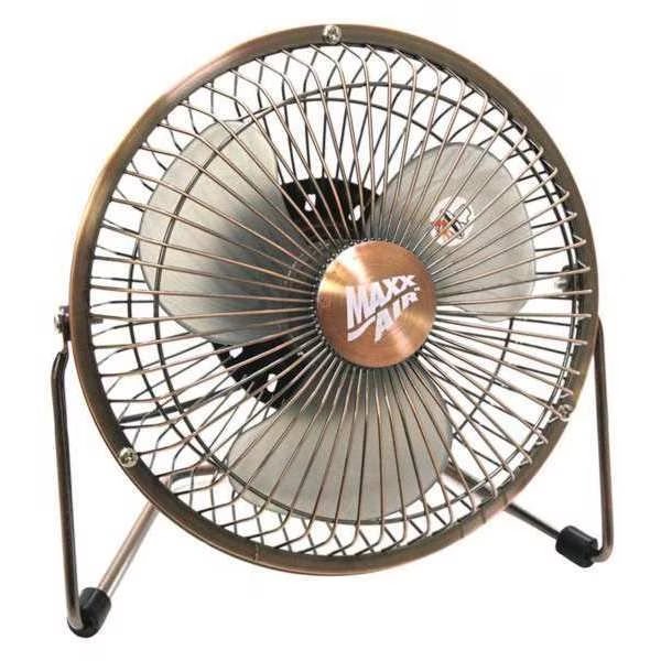Desk Fan, Table Fan, Portable Fan, USB Fan, 1 Speeds, Copper, Desk Fan, AC Adapter, Maxx Air, Mfr#: HVDF6UPS