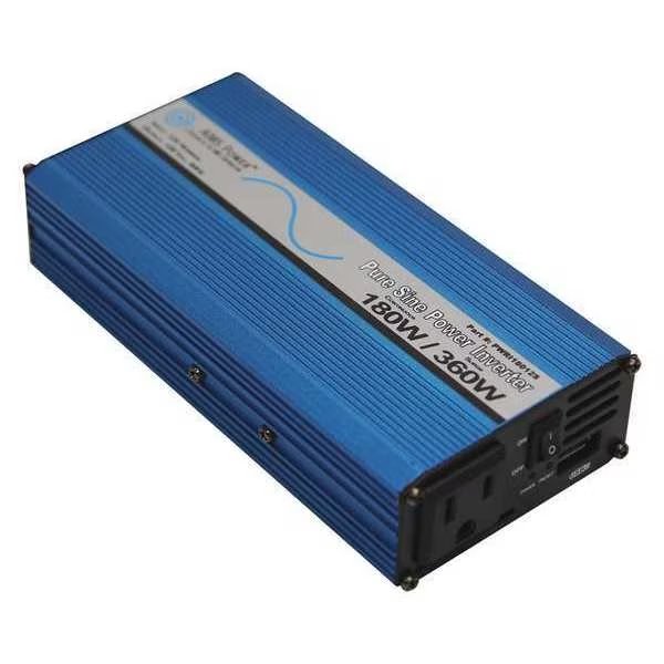 Power Inverter, Pure Sine Wave, 350 W Peak, 180 W Continuous, 2 Outlets, Aims Power, Mfr#: PWRI18012S
