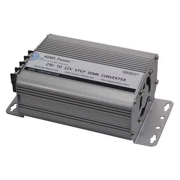 DC to DC Converter, 24V DC to 12V DC, 0 Hz, Aluminum, Aims Power, Mfr#: CON20A2412