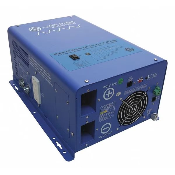 Power Inverter and Battery Charger, Pure Sine Wave, 4,500 W Peak, 1,500 W Continuous, 2 Outlets, Aims Power, Mfr#: PICOGLF15W12V120V