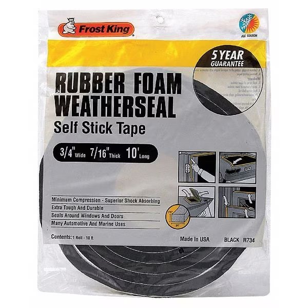 3/4"W x 10'L Sponge Rubber Foam Tape, Frost King, Mfr#: R734H