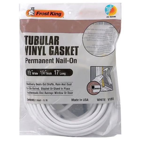 Weatherstrip, 17 ft, White, Hardware: Included, Frost King, Mfr#: V18WH