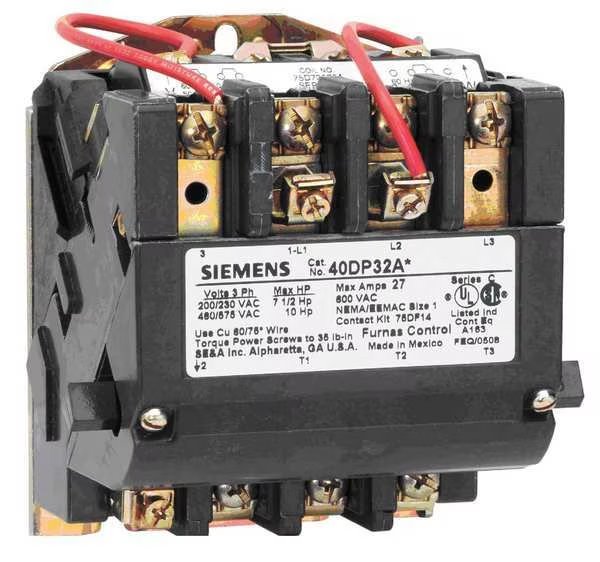 240VAC Non-Reversing Magnetic Contactor 3P 27A NEMA 1, Siemens, Mfr#: 40DP32AA
