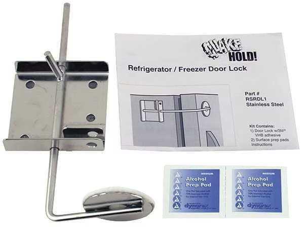 Refrigerator/Freezer Door Lock, Silver, Quakehold!, Mfr#: RSRDL1