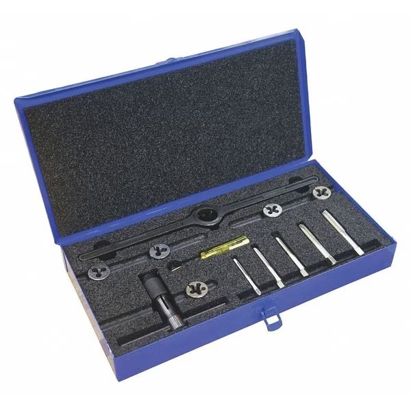 13PC HSS Plug Hand Tap And HSS Round Adjustable Die Set Cle-Line 7 Sizes M6 To M12, Cle-Line, Mfr#: C00449