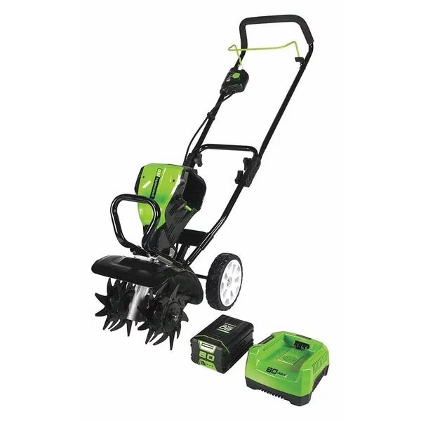 Tiller/Cultivator, Tines 8" L, Tilling 5"D, Greenworks Pro, Mfr#: TL80L210