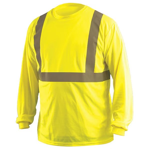Long Sleeve T-Shirt, L, ANSI Class 2, Occunomix, Mfr#: LUX-LSET2B-YL