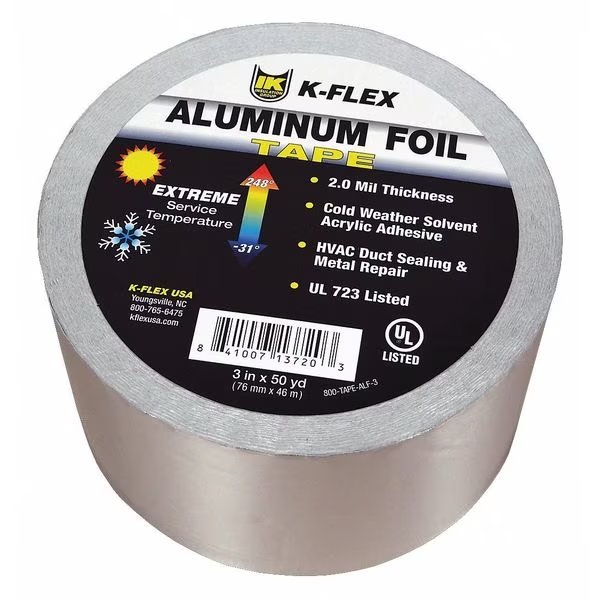 3" x 150 Ft. Aluminum Pipe Insulation Tape, K-Flex Usa, Mfr#: 800-TAPE-ALF-3