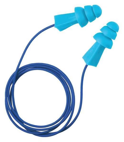 Tri-Grip Reusable Soft Plastic Ear Plugs, Flanged Shape, 27 dB, Blue, 100 PK, Tasco, Mfr#: 100-09022