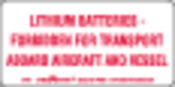 Forbidden Lithium Battery Label 4"x2", White/Red, Pk500, Labelmaster, Mfr#: L415