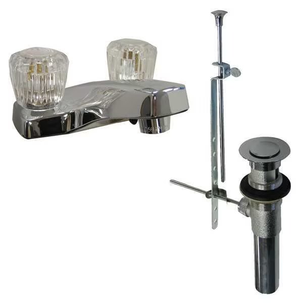 Manual 4" Mount, 2 Hole Low Arc Bathroom Faucet, Chrome, Dominion Faucets, Mfr#: 77-1006