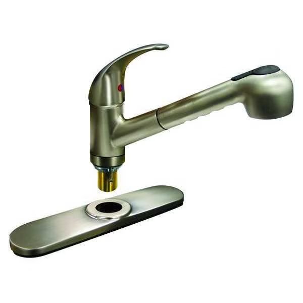 Manual, 8" Mount, 1 or 3 Hole Low Arc Pull Out Kitchen Faucet, Dominion Faucets, Mfr#: 77-2120