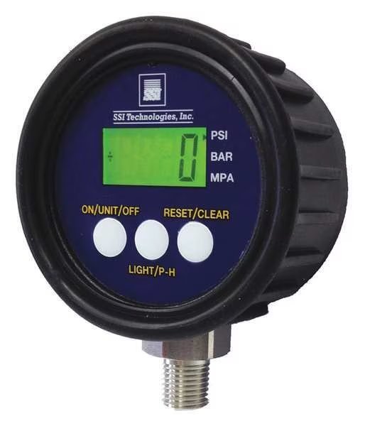 Digital Pressure Gauge, 0 to 5000 psi, 1/4 in MNPT, Plastic, Black, Ssi, Mfr#: MG1-5000-A-9V-R