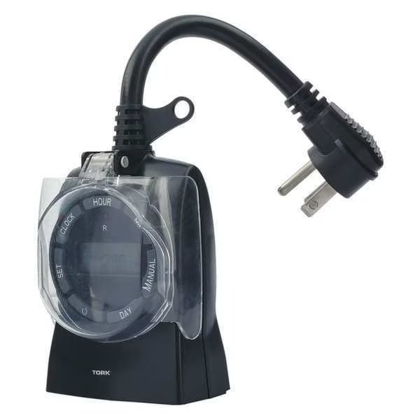 Plug In Timer, Blk, Outdoor, 125V, Digital, Tork, Mfr#: 642E