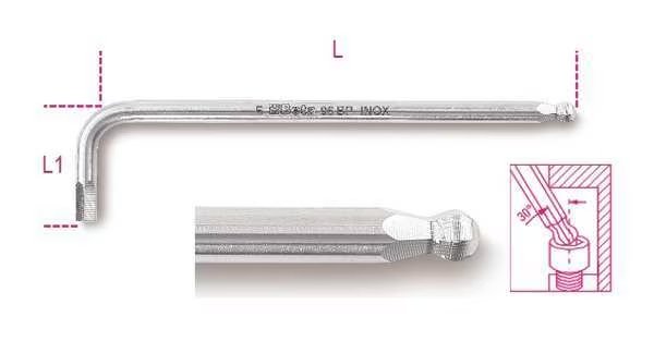 SAE Plain Hex Key, 7/64 in Tip Size, 4 in Long, 1 in Short, Beta, Mfr#: 96BP INOX