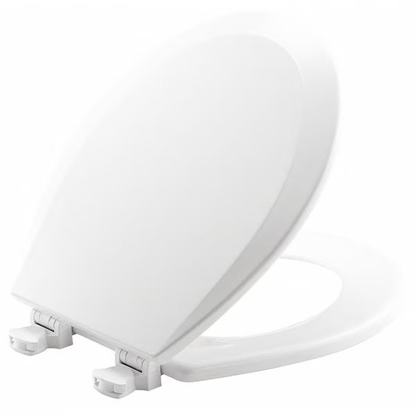 Toilet Seat, With Cover, Enameled Wood, Round, White, Bemis, Mfr#: 500EC-000