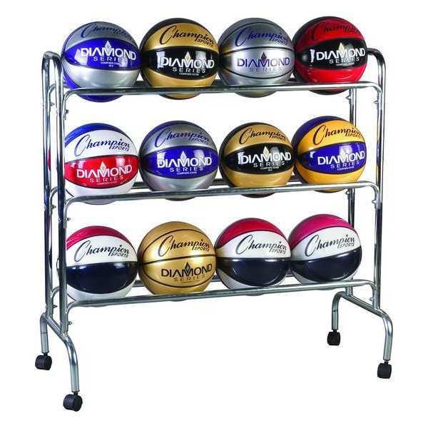 Basketball Cart, 41inLx17inWx41inH, Chrome, Champion Sports, Mfr#: BRC3