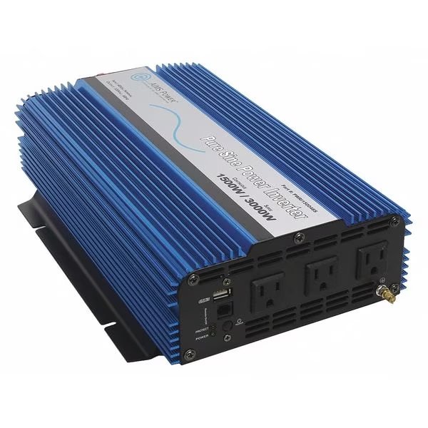 Power Inverter, Pure Sine Wave, 3,000 W Peak, 1,500 W Continuous, 3 Outlets, Aims Power, Mfr#: PWRI150048S