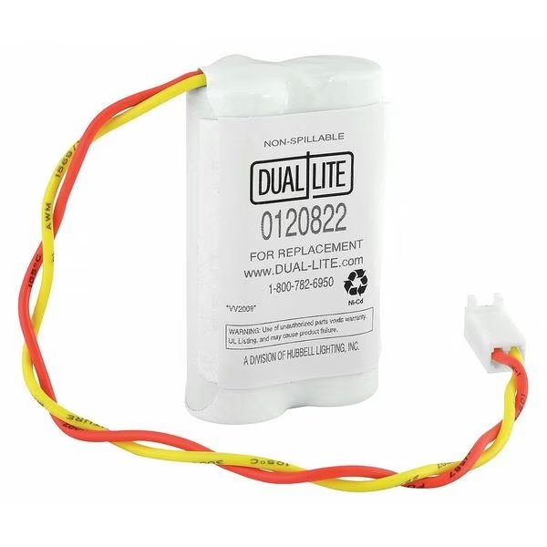 Battery, Nickel Cadmium, 600mAh, 2.4VDC, Dual-Lite, Mfr#: BATT-PACK 2 CELL AA 600MA