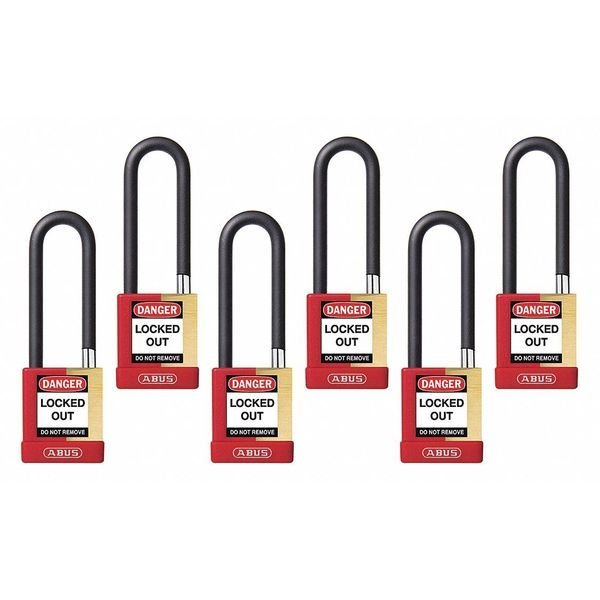 Keyed Padlock, Open, Rectangular Steel Body, Hardened Steel Shackle, 3/4 in W, 6 PK, Abus, Mfr#: 20120