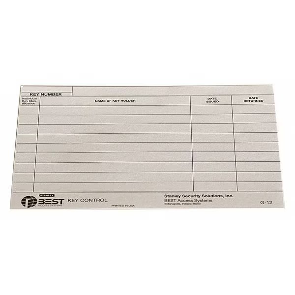 Key Authorization Card, Paper, For Keys, Best, Mfr#: G12