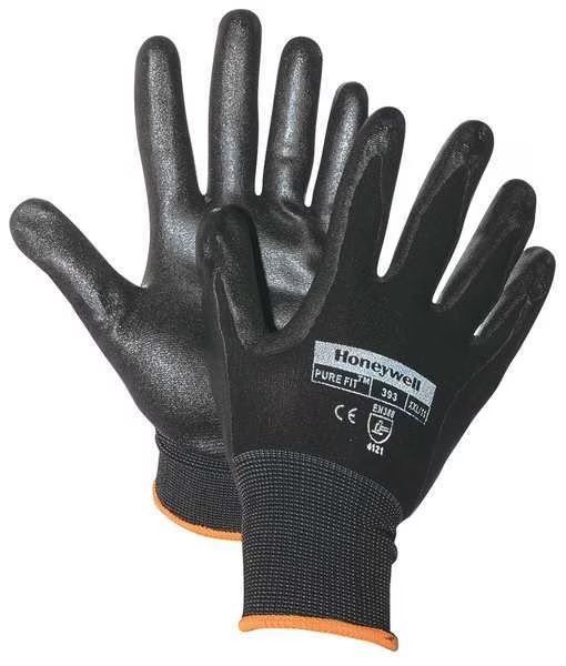 Nitrile Coated Gloves, Palm Coverage, Black, L, PR, Honeywell North, Mfr#: 393-L