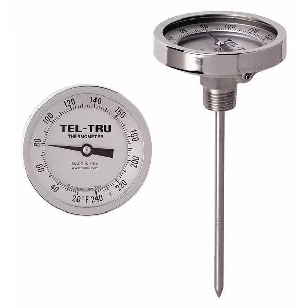 Analog Dial Thermometer, Stem 12" L, Tel-Tru, Mfr#: GT300R-1264