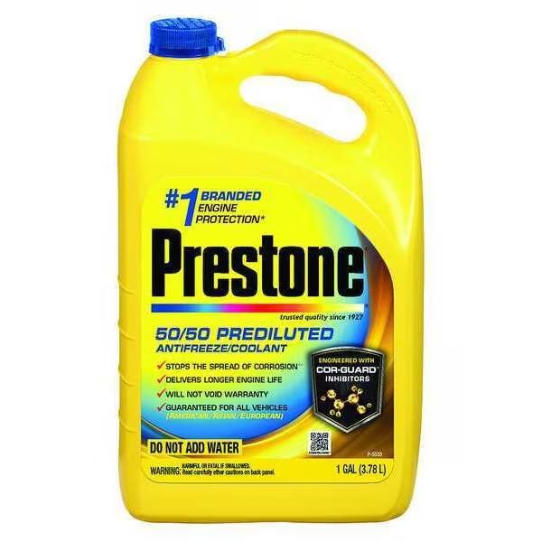 Antifreeze Coolant, Bottle, 1 gal, Ready to Use, Pre-Diluted 50/50, OAT, Ethylene Glycol, Yellow, Prestone, Mfr#: AF2100