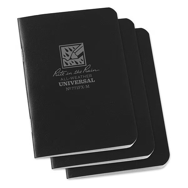 Notebook, Universal, 12 Sheets, Black, PK3, Rite In The Rain, Mfr#: 771FX-M
