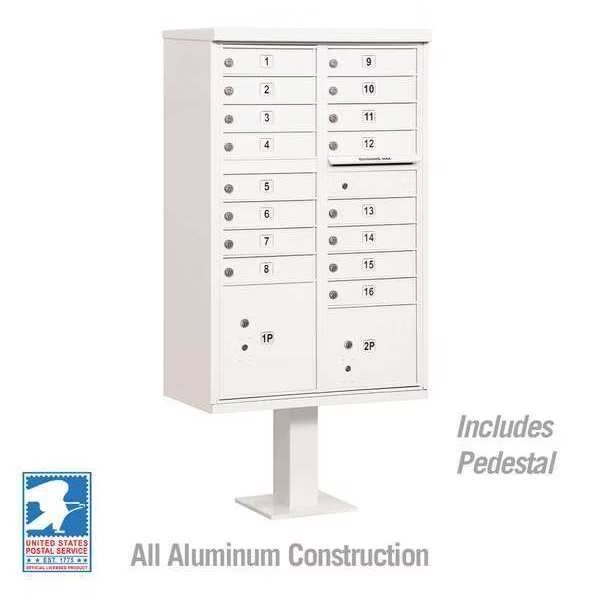 Cluster Box Unit, White, Powder Coated, 18 Doors, Pedestal, 3 Type, Salsbury Industries, Mfr#: 3316WHT-U