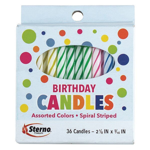 Birthday Candles, Wax, 2-1/4"L, 0.5lb., PK36, Sterno, Mfr#: 40180