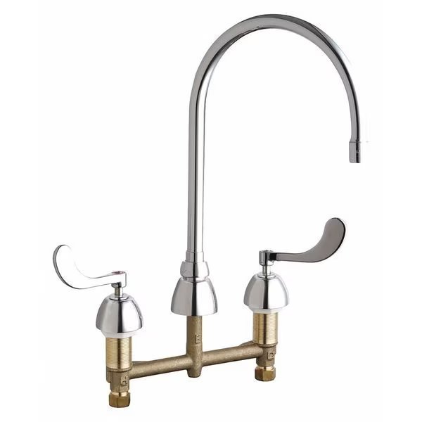 Manual, 8" Mount, Commercial 3 Hole Gooseneck Kitchen/Bathroom Faucet, Chicago Faucet, Mfr#: 786-GN8AE72ABCP