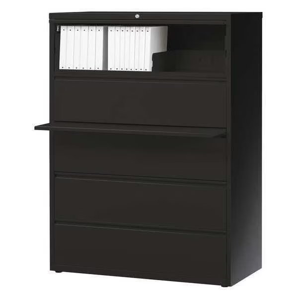 42" W 5 Drawer Lateral File Cabinet, Black, Letter, Hirsh, Mfr#: 17649