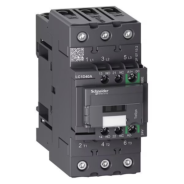 IEC Magnetic Contactor, 3 Poles, 24 V DC, 40 A, Reversing: No, Schneider Electric, Mfr#: LC1D40ABBE