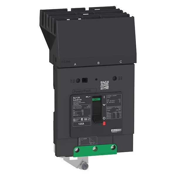 Molded Case Circuit Breaker, BDA Series, 100A, 3 Pole, 347/600V AC, 25kA at 240V AC, B Curve, Square D, Mfr#: BDA36100