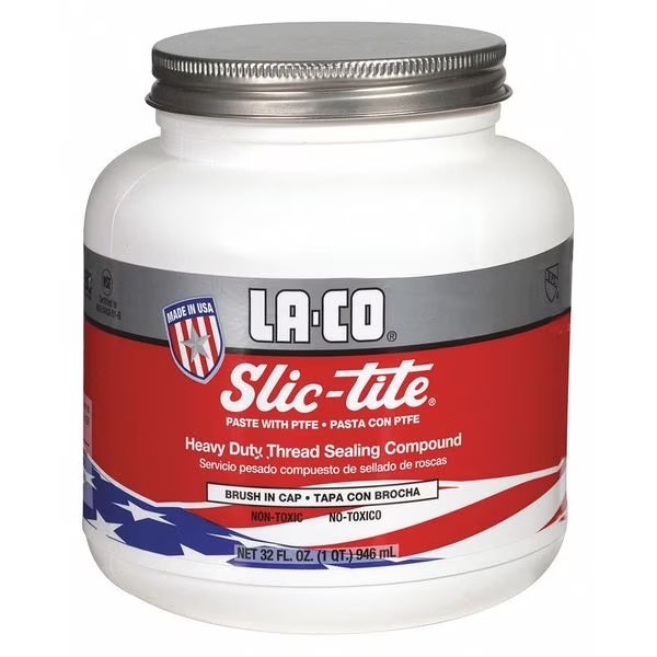 Thread Sealant with PTFE 32 fl oz, Brush-Top Can, White, Paste, La-Co, Mfr#: 42049