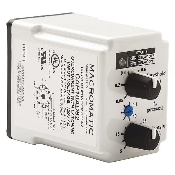 Current Sensing Relay, SPDT Form, 120VAC, Macromatic, Mfr#: CAP10AD62