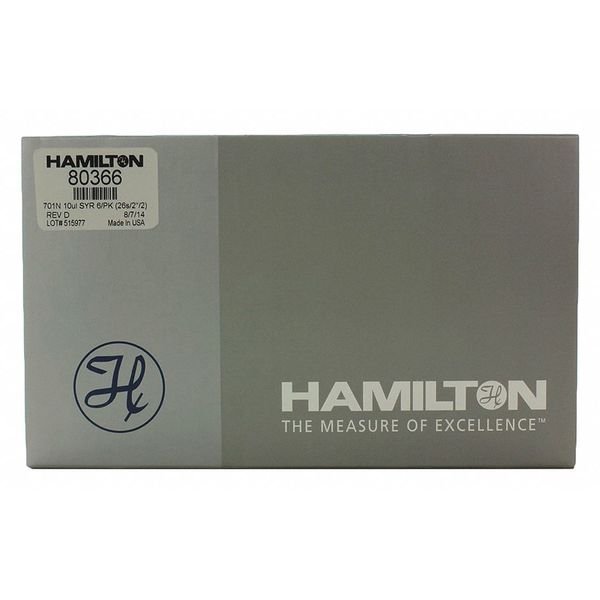Syringe, 10uL, Cemented, Point Style 2, PK6, Hamilton, Mfr#: 80366