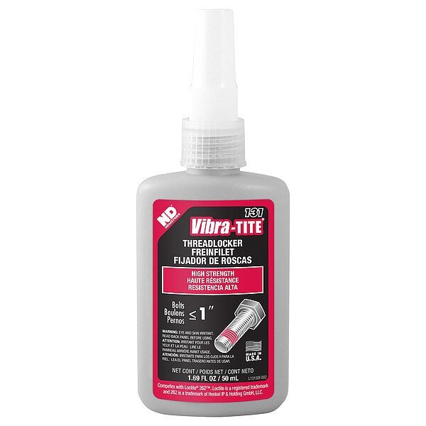 Threadlocker, VIBRA-TITE 131, Red, High Strength, Liquid, 50 mL Bottle, Vibra-Tite, Mfr#: 13150