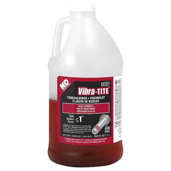 Threadlocker, VIBRA-TITE 140, Red, High Strength, Liquid, 1L Bottle, Vibra-Tite, Mfr#: 14000