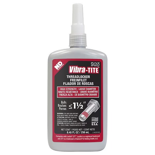 Threadlocker, VIBRA-TITE 146, Red, High Strength, Liquid, 250 mL Bottle, Vibra-Tite, Mfr#: 14625