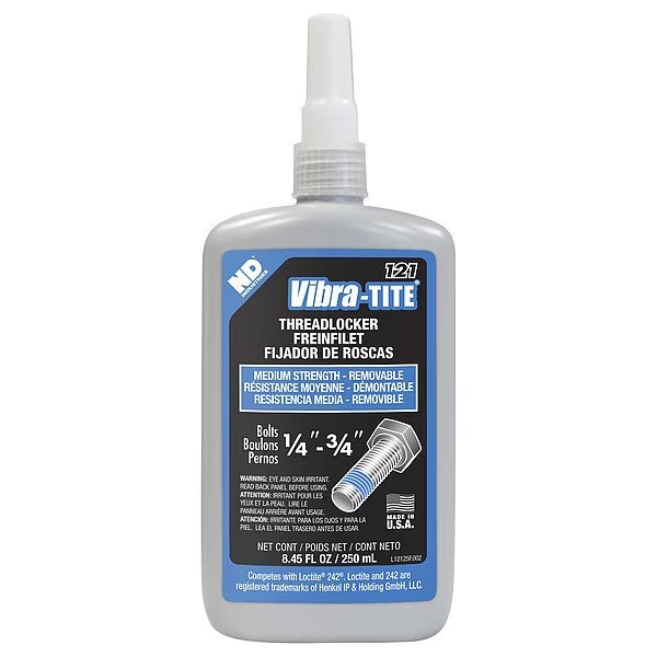 Threadlocker, VIBRA-TITE 121, Blue, Medium Strength, Liquid, 250 mL Bottle, Vibra-Tite, Mfr#: 12125