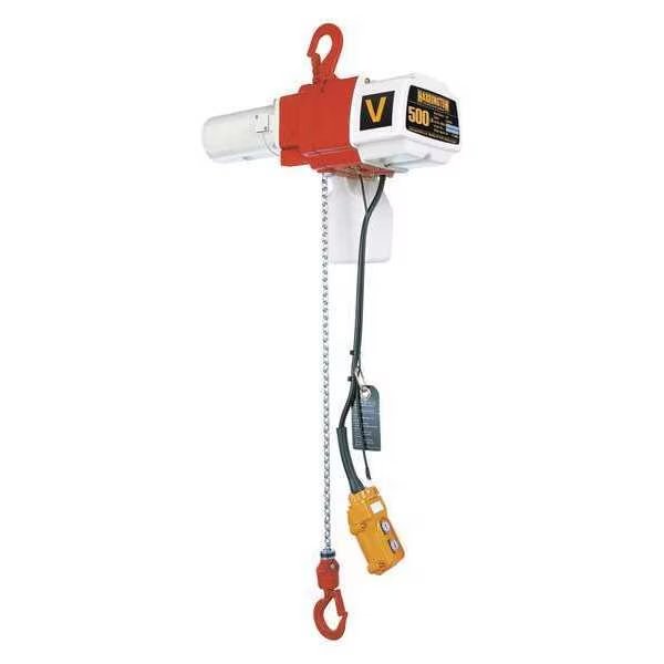 Electric Chain Hoist, 500 lb, 15 ft, Hook Mounted - No Trolley, 120v, White and Orange, Harrington, Mfr#: ED500V-15