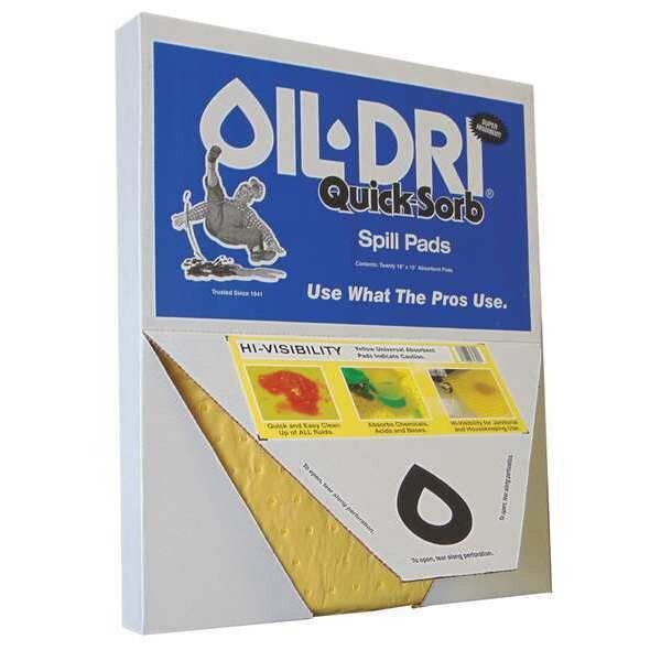 Sorbents, 2 gal, 15 in x 19 in, Universal, Yellow, Polypropylene, 20 PK, Oil-Dri, Mfr#: L72320